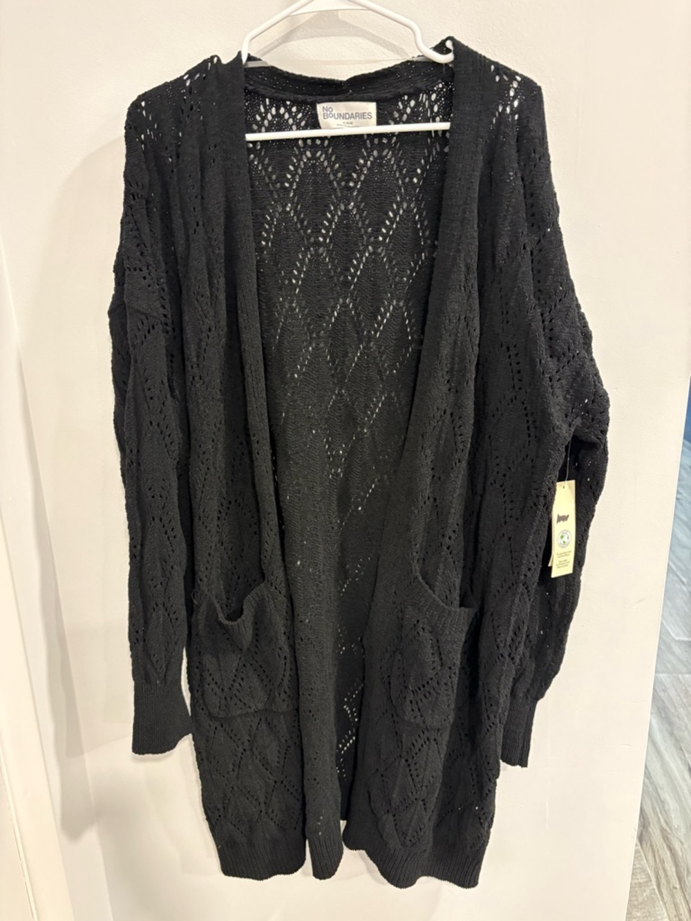 No Boundaries Black Open-Front Diamond Lace Cardigan